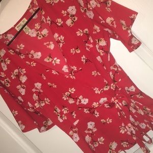 Red flowery wrap top